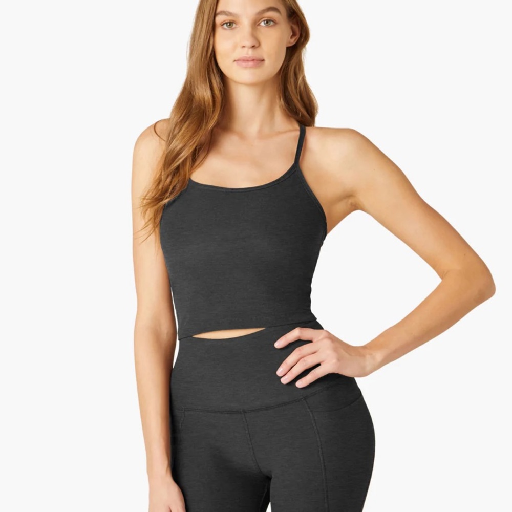 Beyond Yoga Spacedye Slim Racerback Cropped Tank in Darkest Night